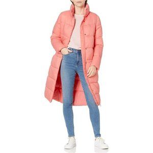 Women's Lightweight Water-Resistant Longer Length Cocoon Puffer Coat, Pink